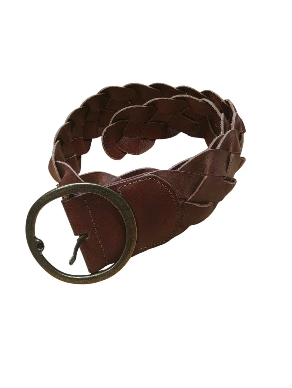 Brown Braided Woven Leather Belt M Boho Western Indie 2